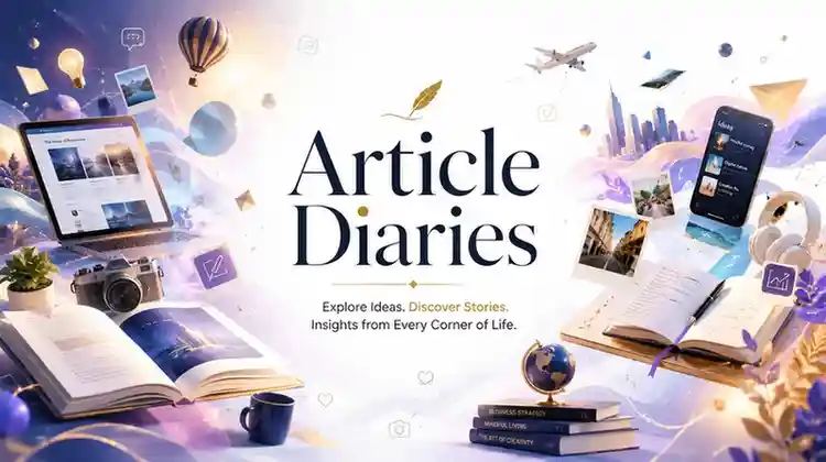 Article Diaries blog homepage banner showing curated articles and reading content
