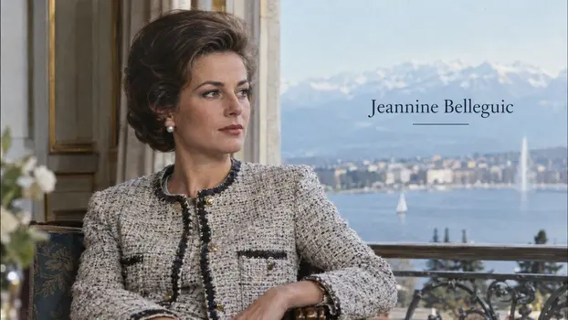 Jeannine Belleguic wearing a tweed jacket sitting near a window overlooking Lake Geneva and the Alps.