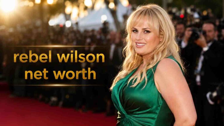Rebel Wilson net worth 2025 – smiling on the red carpet in a green satin gown at a Hollywood premiere