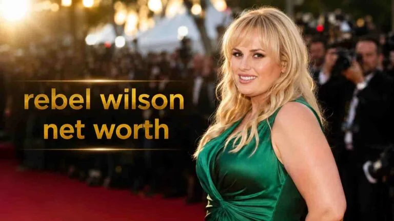 Rebel Wilson net worth 2025 – smiling on the red carpet in a green satin gown at a Hollywood premiere