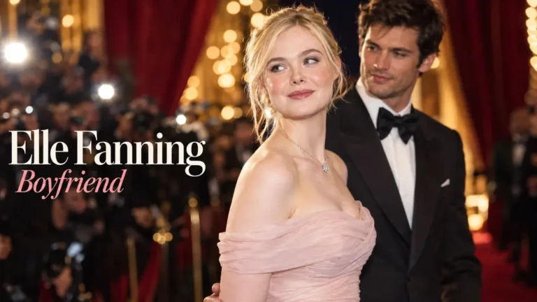 Elle Fanning with boyfriend Gus Wenner on red carpet wearing pink off-shoulder gown at film premiere